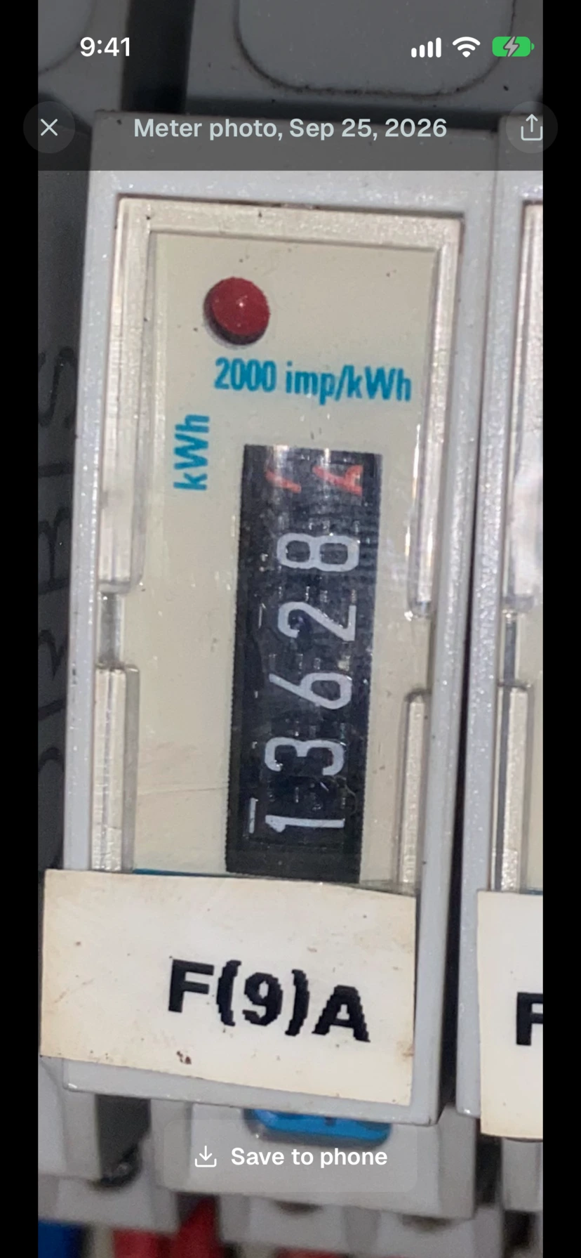 The photo of the meter behind that reading, dated September 25, 2026